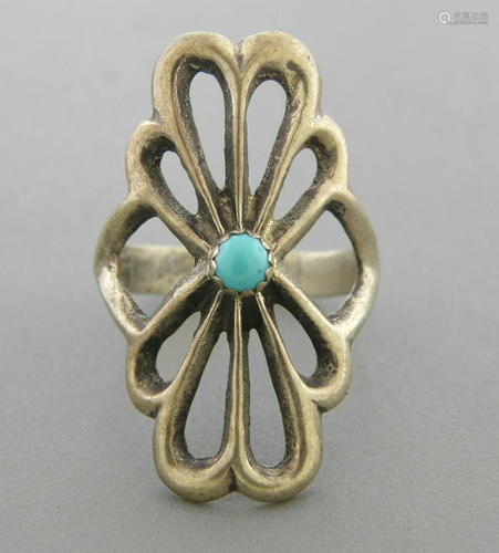 VINTAGE SOUTHWESTERN STERLING SILVER TURQUOISE RING 6.5