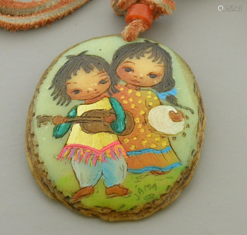 VINTAGE SOUTHWESTERN JAMA PAINTED CHILDREN NECKLACE