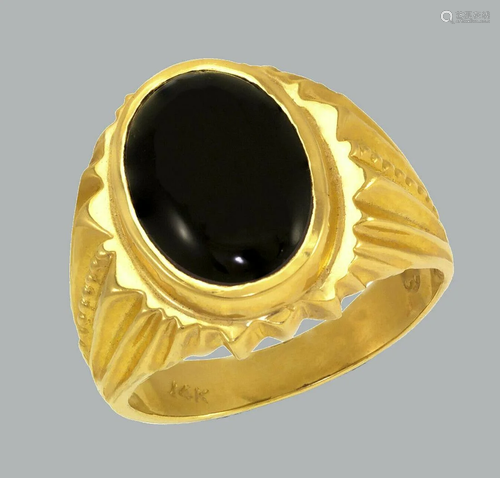 NEW 14K YELLOW GOLD MEN'S RING ONYX LARGE