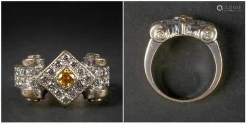 Joaillerie Bague en platine sertie d'un diamant jaune in...