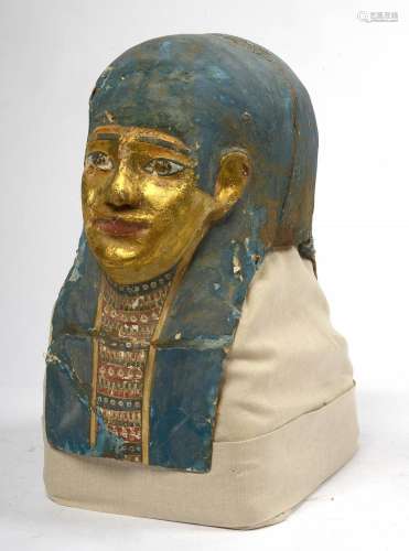 Egyptologie Masque funéraire masculin en toile (lin ?) stuqu...