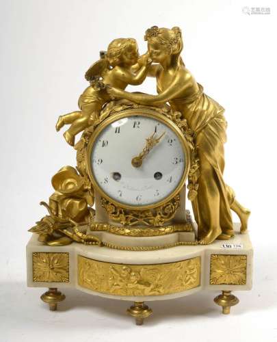 Tableaux Pendule Louis XVI en bronze doré et marbre blanc su...