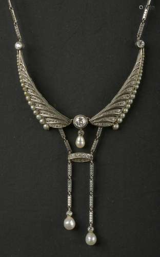 Joaillerie Elegant collier en platine Art Déco serti de perl...