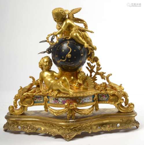 Horlogerie Pendule Napoléon III en bronze doré, à patine ble...