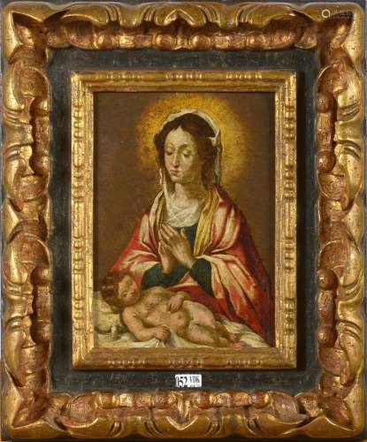 Tableaux Huile sur cuivre "Vierge à l'Enfant"....