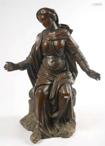 Sculptures "Sainte Anne" en bois sculpté et patiné...