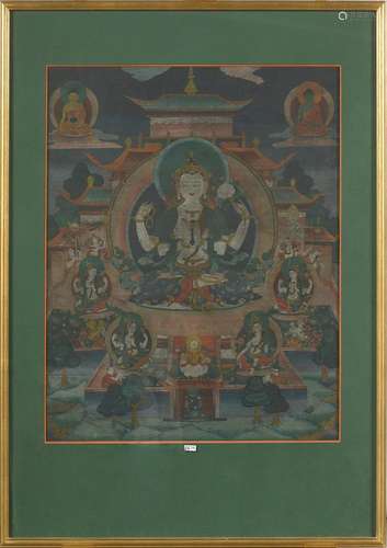 Art Asiatique "Thangka" à la gouache sur soie repr...