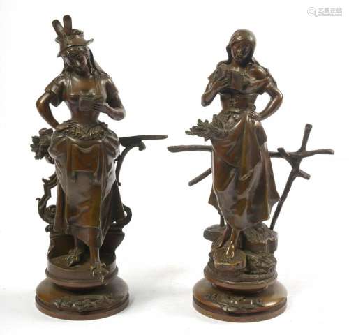 Sculptures DE WEVER Auguste (1836 - 1910) Paire de bronzes à...