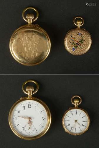 Horlogerie Deux montres gousset en or jaune 14 carats. L'...