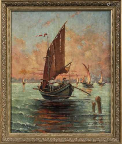 C. ROCHARD ( ?) ( XIXème-XXème siècles).Pêcheurs au soleil c...