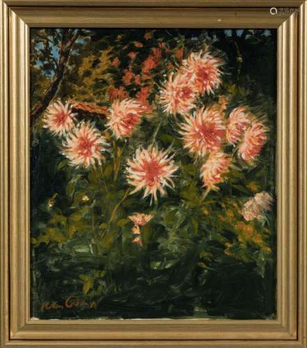 Hélier COSSON (1897-1976)Parterre de dahlias.Huile sur toile...