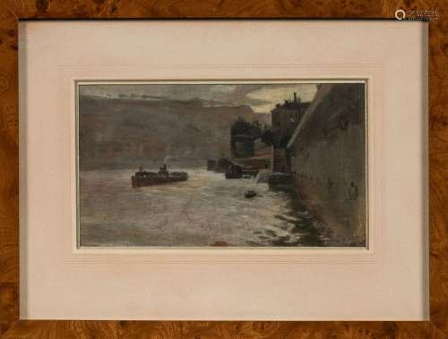 Charles LACOUR (1861-1941).Un bateau sur le Rhône.Huile sur ...