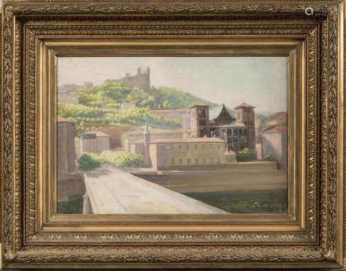 Elie Joseph LAURENT (c.1850 ?) Le pont Bonaparte et la cathé...