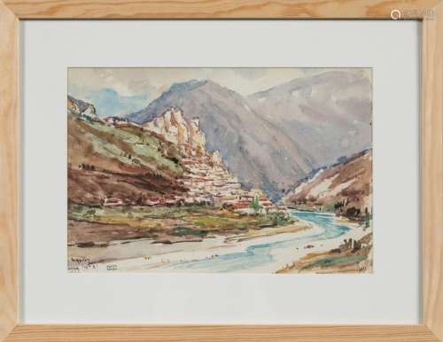 Joannès DREVET (1854-1940).Vue de Serres dans les Hautes-Alp...