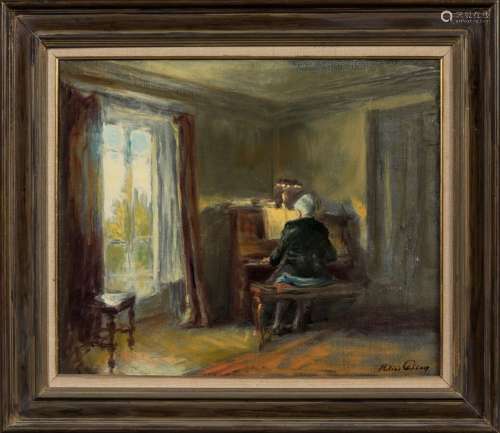 Hélier COSSON (1897 1976) Femme au piano. Huile sur toile. S...
