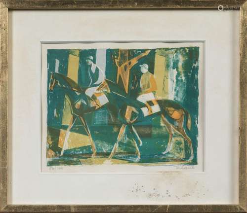 Camille HILAIRE (1916-2004)Les Jockeys.Lithographie en coule...