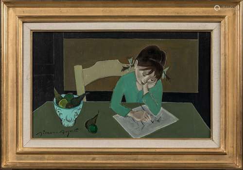 Simon SIMON-AUGUSTE (1909-1997)Enfant dessinant.Huile sur to...