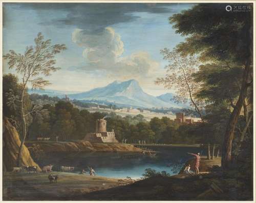 GIOVANNI BATTISTA BUSIRI 1698-1757 PAESAGGIO CON LAGO E FIGU...