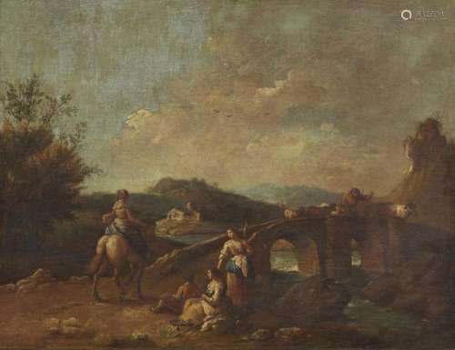 GIUSEPPE ZAIS 1709-1784 PAESAGGIO CON PONTE E PASTORI - LAND...