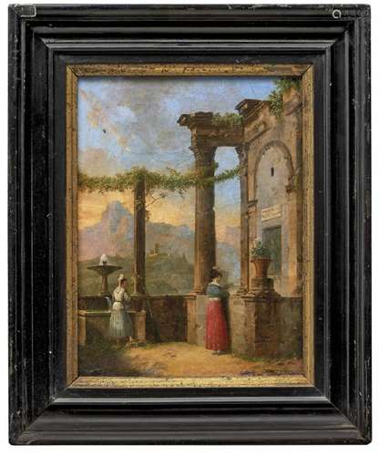 JEAN-BAPTISTE BERLOT 1775-1836 PAESAGGIO CON FIGURE E ROVINE...