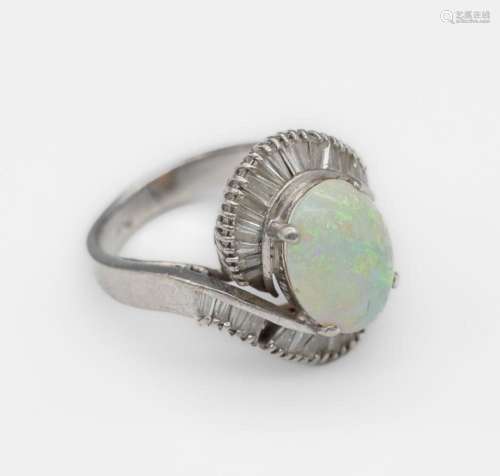 Platinum ring with opal and diamonds