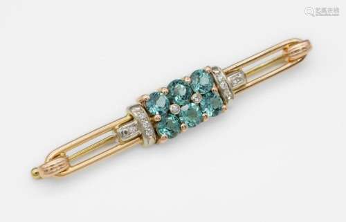 14 kt gold brooch with tourmalines and diamonds