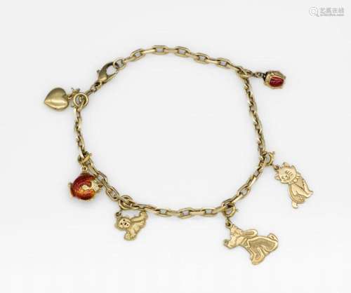 14 kt gold charm bracelet with enamel