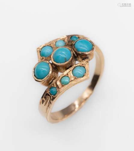 18 kt gold ring with turquoises