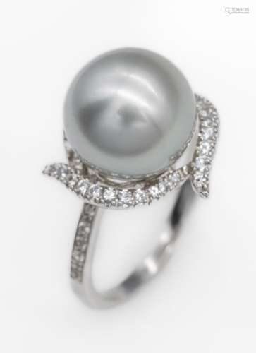 9 kt gold ring with cultured tahitian pearl and