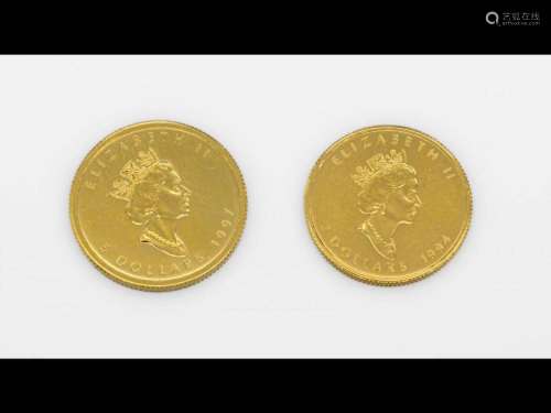 2 gold coins, Canada 1994 and 1997