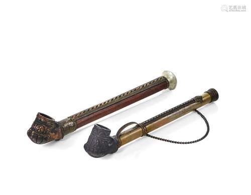 DUE PIPE DA OPPIO XIX-XX SECOLO - TWO OPIUM PIPES 19TH-20TH ...