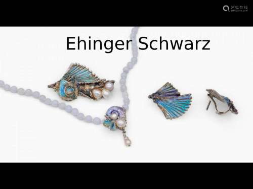 Lot EHINGER SCHWARZ jewelry set with enamel and pearls