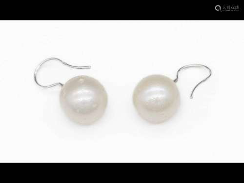 Pair of 14 kt gold earrings with south seas pearls