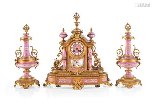 TRITTICO DA CAMINO XIX SECOLO - MANTELPIECE CLOCK AND VASES ...