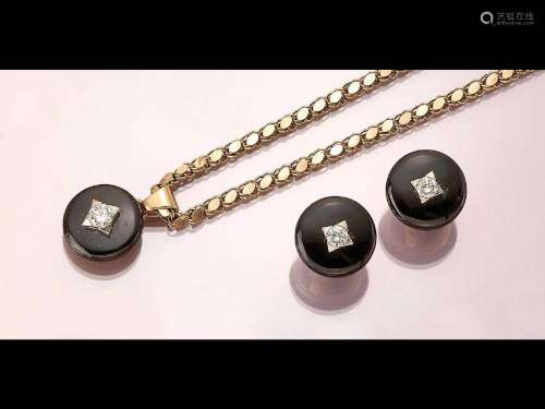 18 kt gold onyx-brilliant-jewelry set