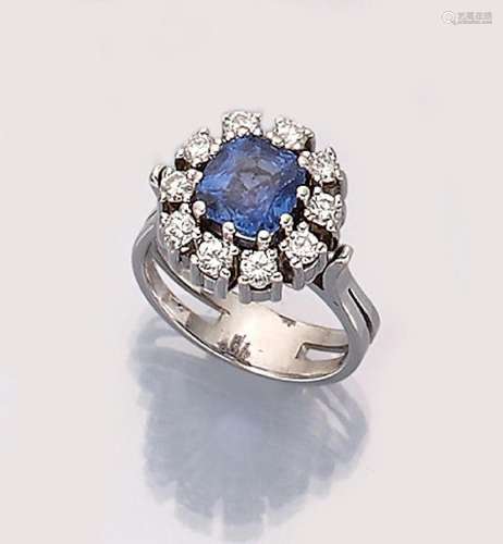 18 kt gold ring with sapphire and brilliants