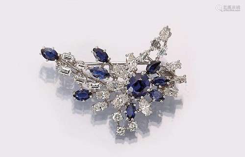 18 kt gold brooch sapphire-diamond-brooch