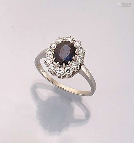 14 kt gold ring with sapphire and brilliants