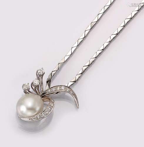 18 kt gold necklace with cultured south seas pearl and brill...