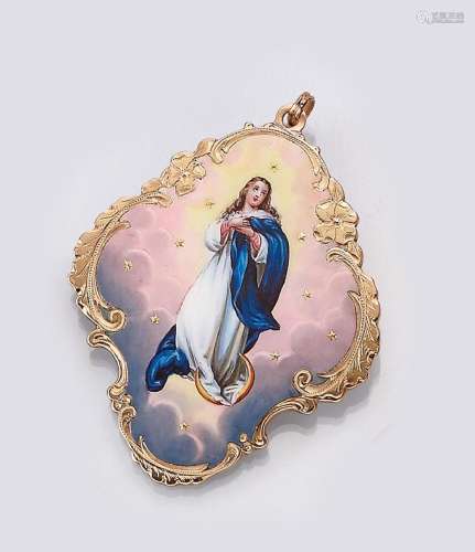 18 kt gold pendant with enamel painting