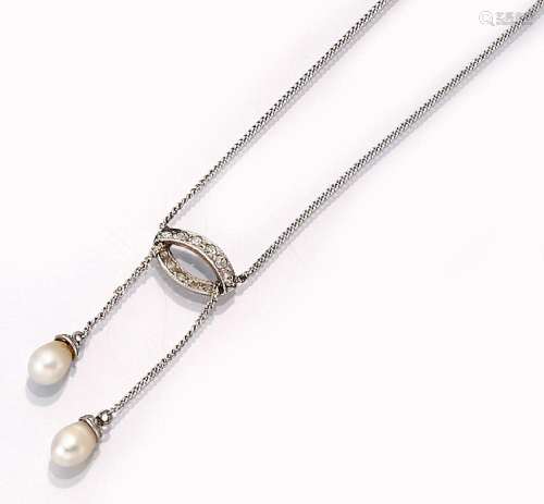 Art Nouveau necklace with diamonds and pearls