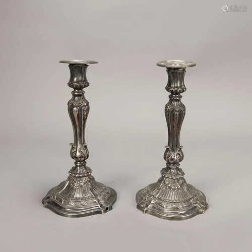 Pair of French silver candle sticks