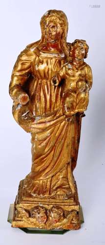 Vierge à l'enfant sculpture bois doré