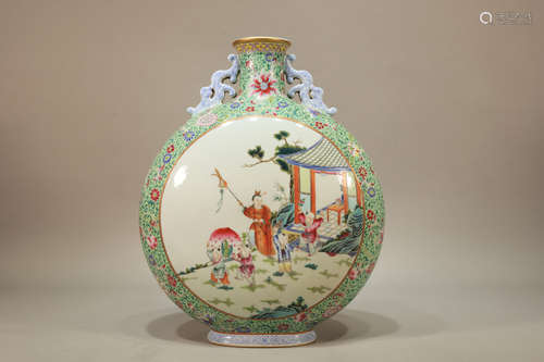 Chinese Famille Rose Character Pattern Porcelain Vase