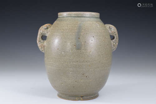 A Grey Glazed Double Ear Porcelain Vase