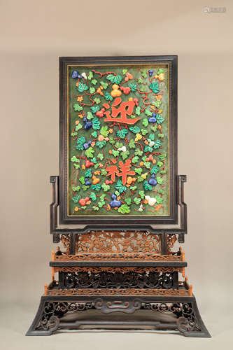 Multi Gem Stone Inlaid Jade Table Plaque