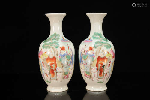 Pair of Drawing Character Porcelain Vase