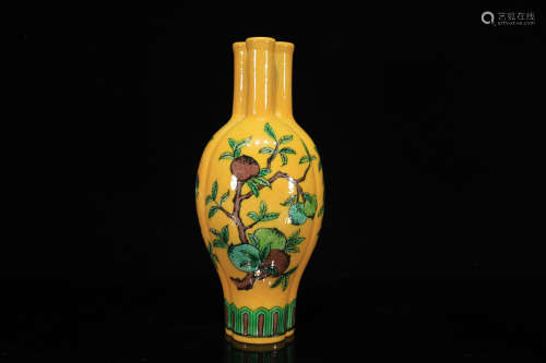 Yellow Base Peach Tree Porcelain Vase
