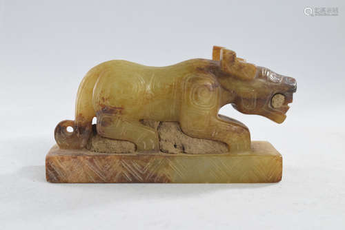 A Jade Mysterious Laying Beast Seal Figure