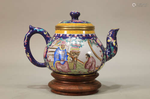 Color Painted Character Pattern Purple Clay Tea Pot